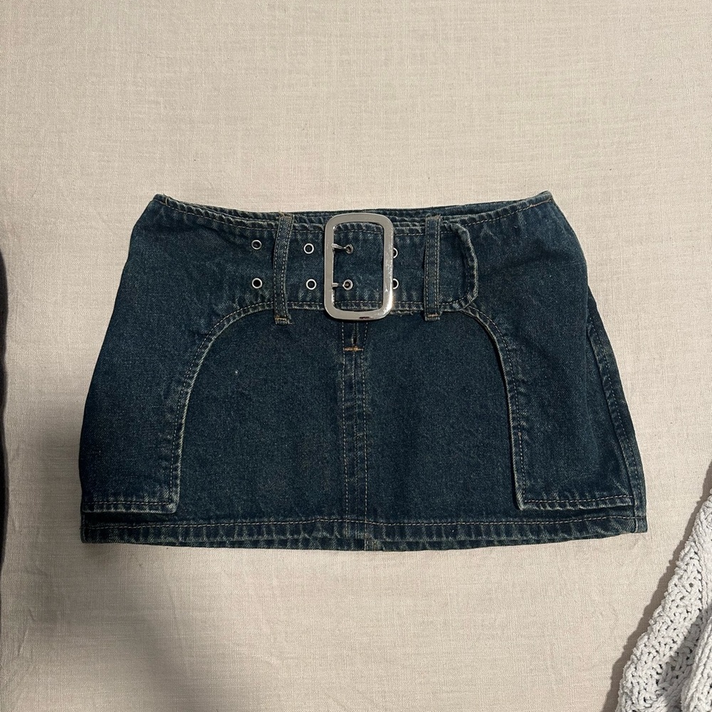 Edikted Dark Blue Denim Mini Skirt with Belt